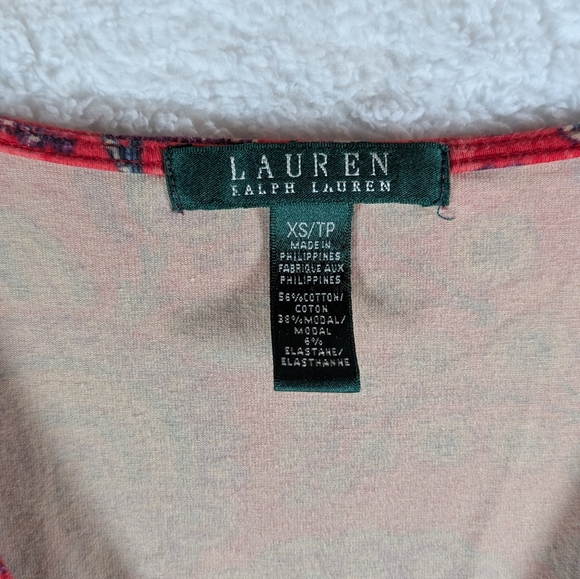 338-Ralph Lauren Floral Red Faux Wrap Dress - Picture 2 of 4